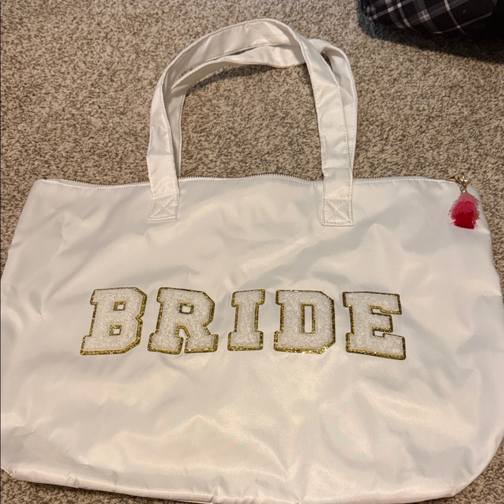 Chic White Bride Tote with Gold Accents
